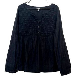 Lane Bryant Smocked Tiered Button Shirt Long Sleeve Womens Plus 14/16 Business